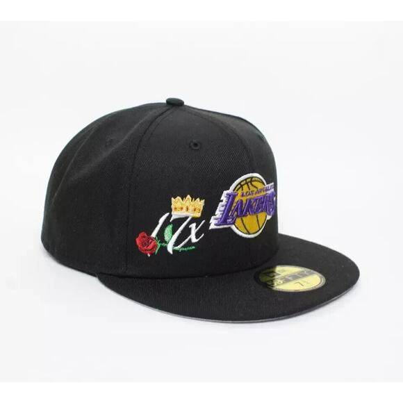 New Era Los Angeles Lakers Crown 17x Champions Fitted Hat Black Size 7 3/4 - Picture 5 of 8